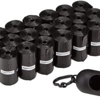 Standard Dog Poop Bags With Dispenser and Leash Clip, Unscented, 300 Count, 20 Pack of 15, Black, 13 Inch x 9 Inch